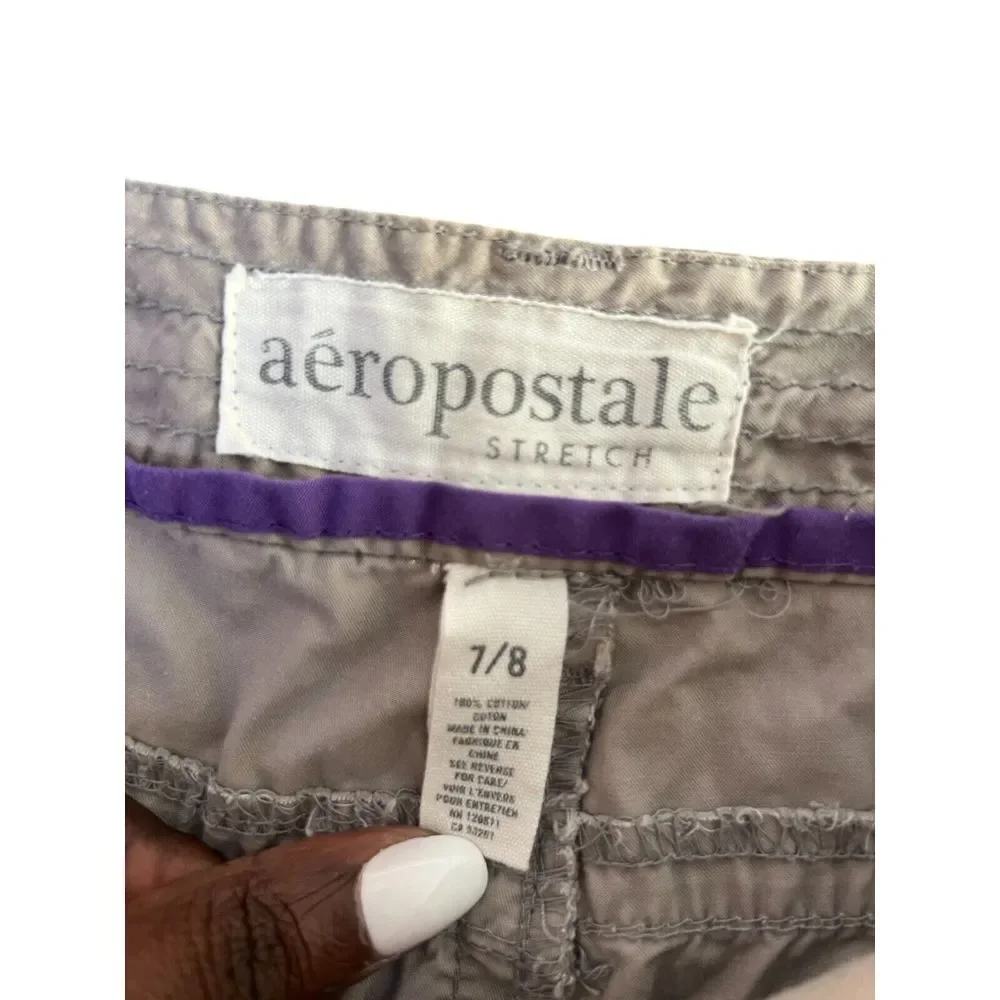 Y2K Aeropostale Embroidered Khaki Cargo Pants Jrs Size 7/8‎ 90s Retro Gorpcore